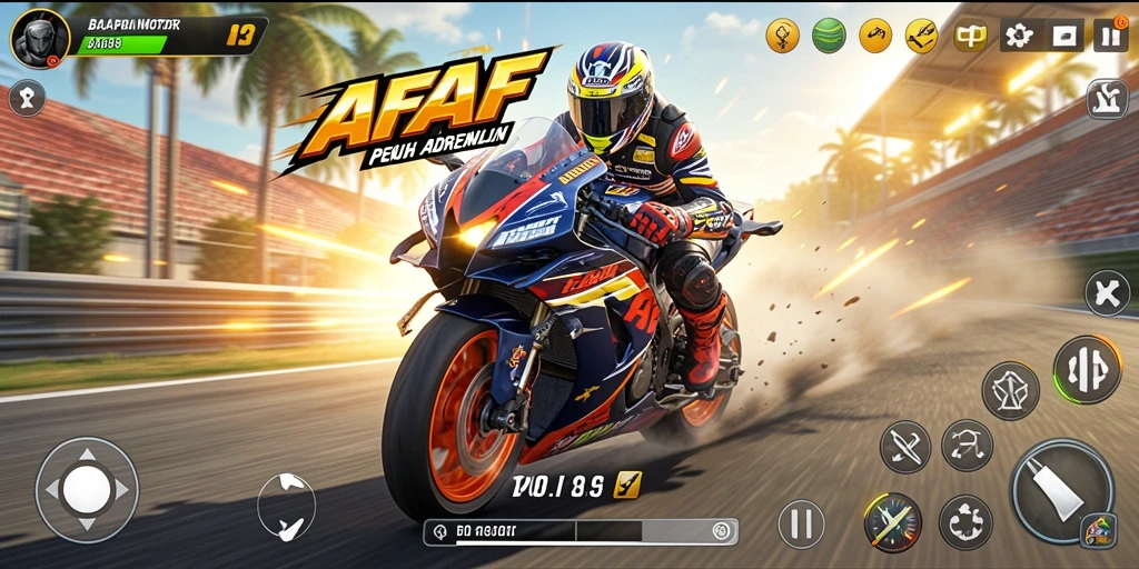 Tampilan gameplay AFAF yang menegangkan dan penuh aksi balap motor.