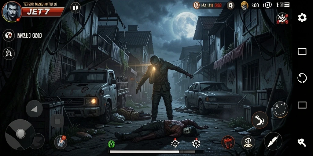Tampilan gameplay menegangkan JET77 saat menjelajahi lokasi angker.