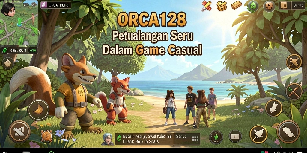 Tampilan gameplay ORCA128 yang penuh warna dan menyenangkan.
