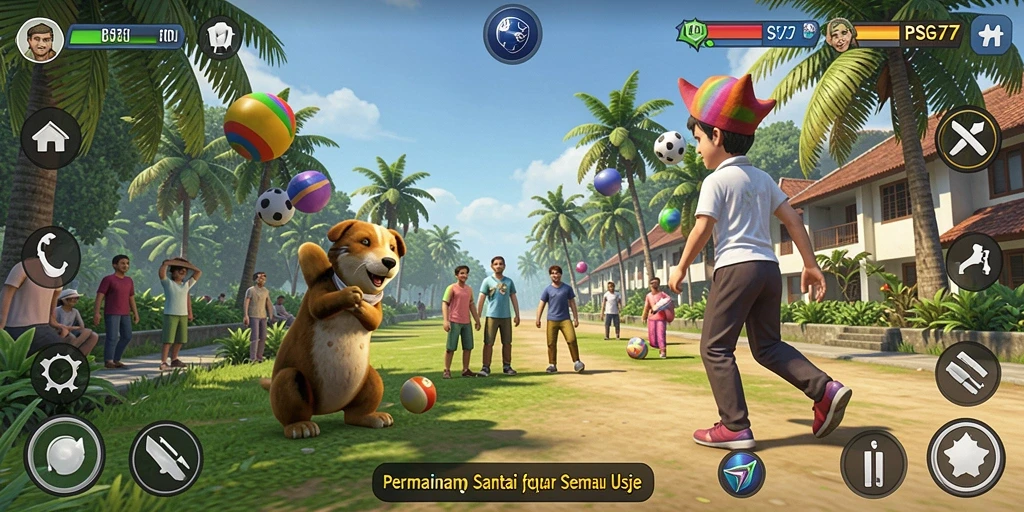 Tampilan gameplay PSG77 yang ceria dan menyenangkan.