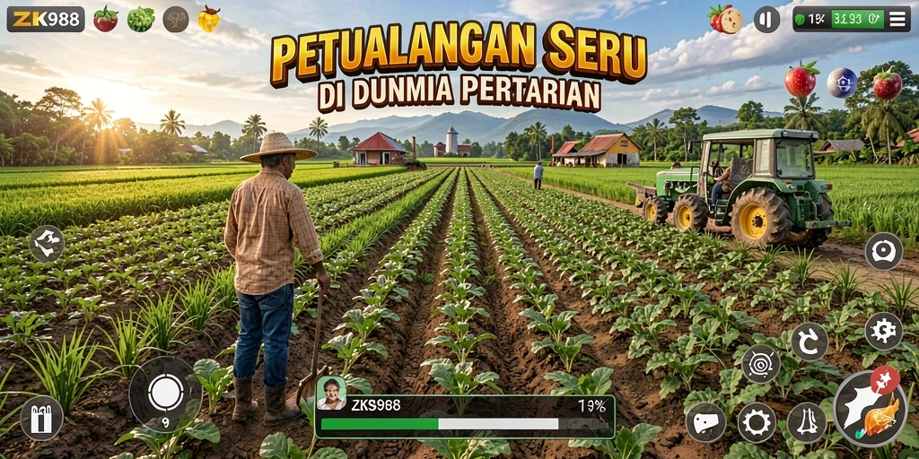 Tampilan interaktif gameplay pertanian di ZK988.
